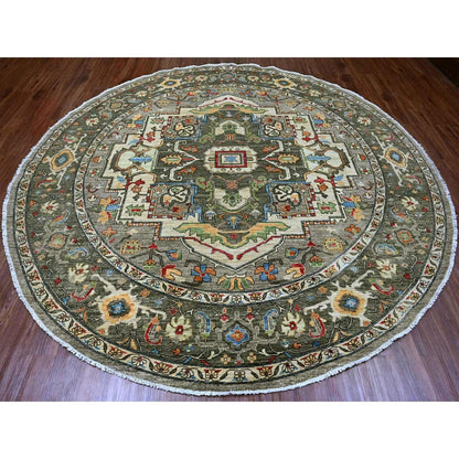 10'X10' Sonic Gray Peshawar With Heris Design Wool Hand Knotted Round Rug
