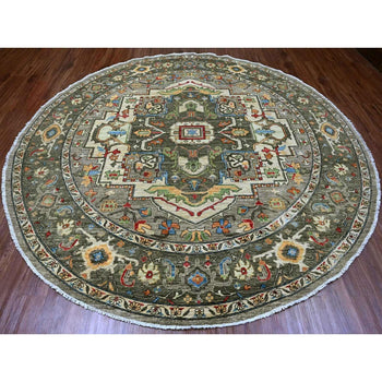 10'X10' Sonic Gray Peshawar With Heris Design Wool Hand Knotted Round Rug
