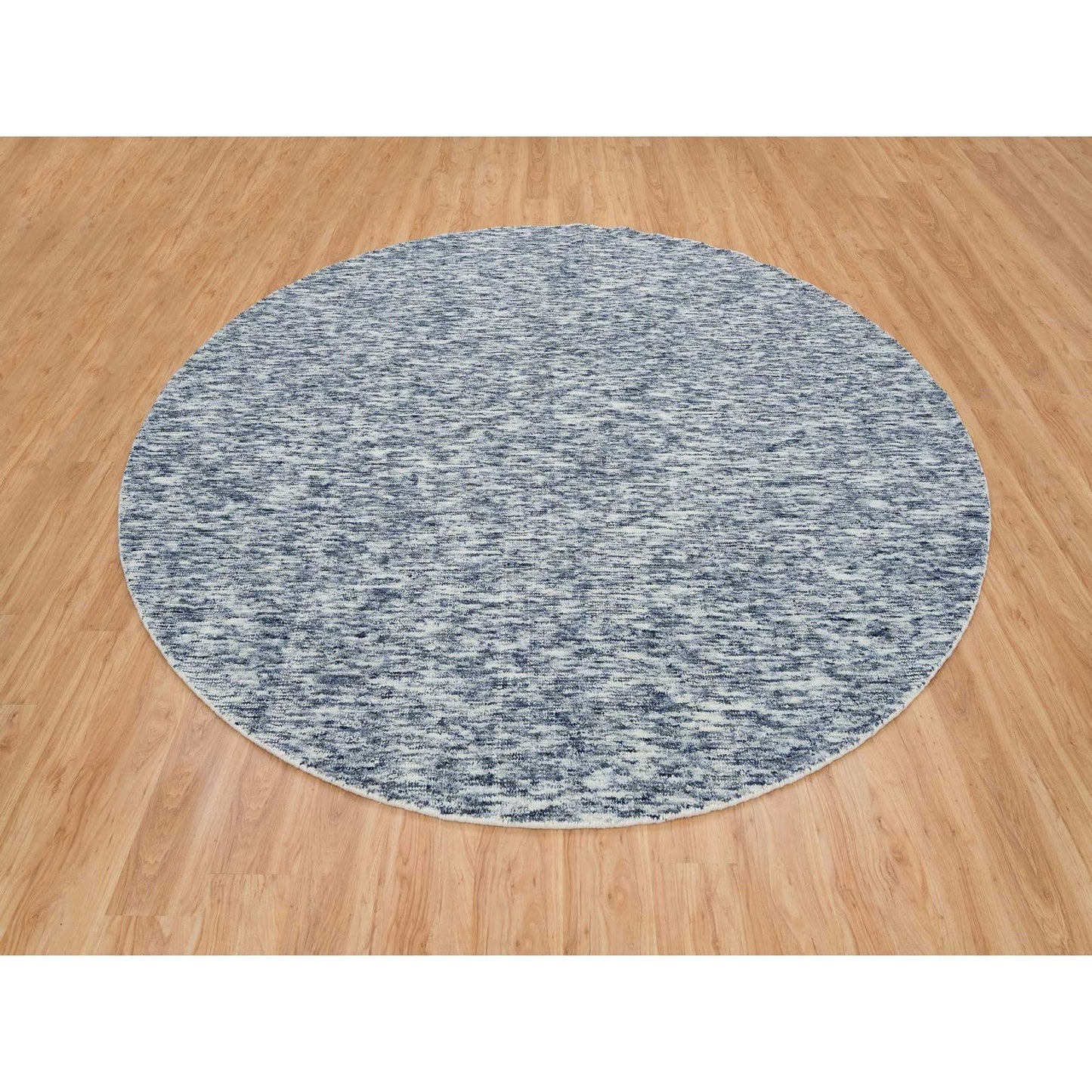 10'X10' Blue Wool Hand Loomed Modern Striae Design Round Oriental Rug