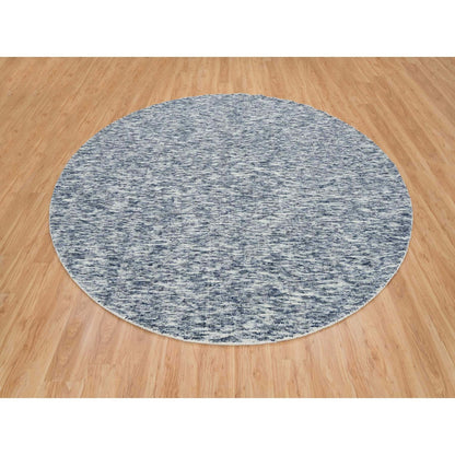 10'X10' Blue Wool Hand Loomed Modern Striae Design Round Oriental Rug