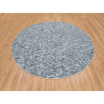 10'X10' Blue Wool Hand Loomed Modern Striae Design Round Oriental Rug