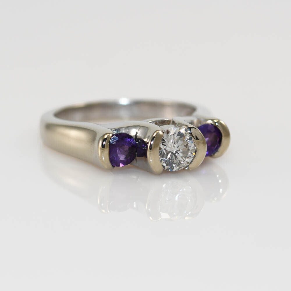 14K White Gold Diamond & Amethyst Ring,.50Ct