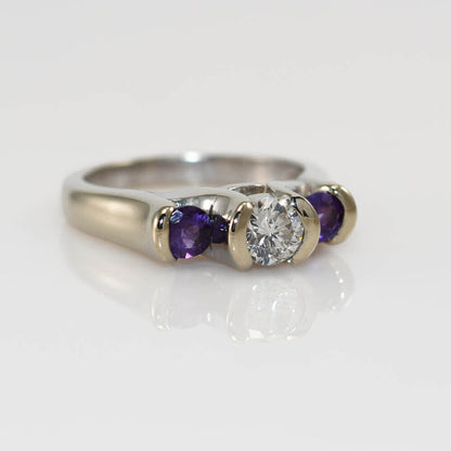 14K White Gold Diamond & Amethyst Ring,.50Ct