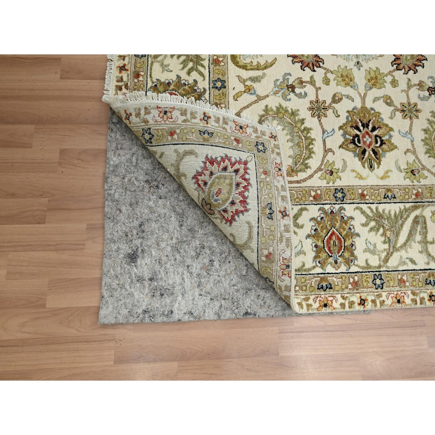 6'1"x9'3" Ivory Ziegler Design Floral Motifs Pure Wool Hand Knotted Rug