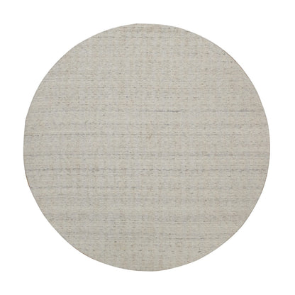 8'X8' Ivory Natural Wool Vertical Stripes Design Hand Loomed Round Rug