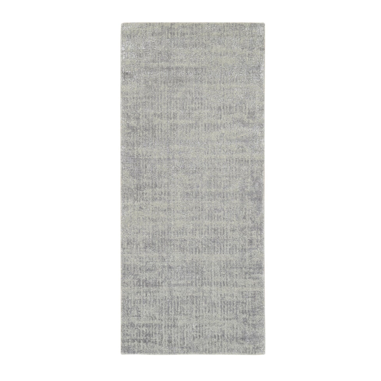 2'6"X6' Hand-Loomed Gray Fine Jacquard Modern Wool And Silk Runner Rug