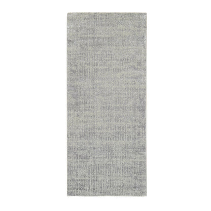 2'6"X6' Hand-Loomed Gray Fine Jacquard Modern Wool And Silk Runner Rug
