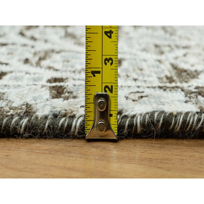 2'6"X10' Gray Hand Knotted Silk And Wool Willow And Cypress Tree Rug