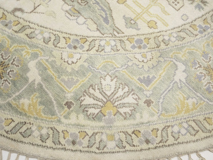 Hand-Knotted Cream Oushak Floral Round Rug