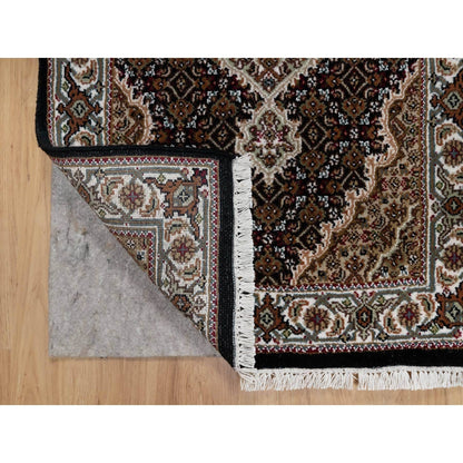 2'7"X6'3" Black Hand Knotted Tebraz Mahi Fish Design Pure Wool Runner Rug