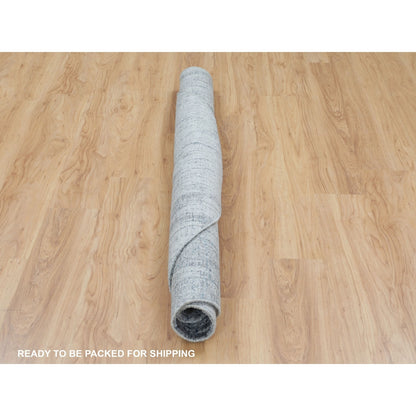 5'9"X5'9" Gray Fine Jacquard Hand Loomed Modern Round Wool & Art Silk Rug