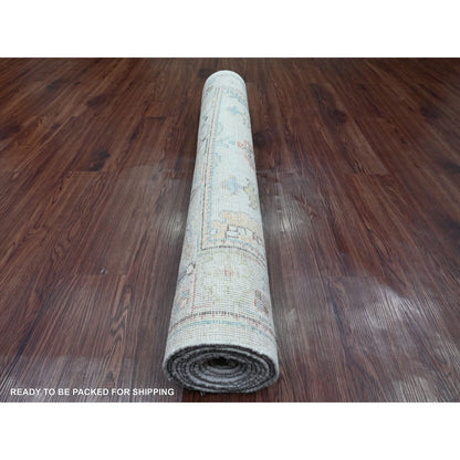4'1"X11'7" White Hand Knotted Afghan Angora Oushak 100% Wool Runner Rug