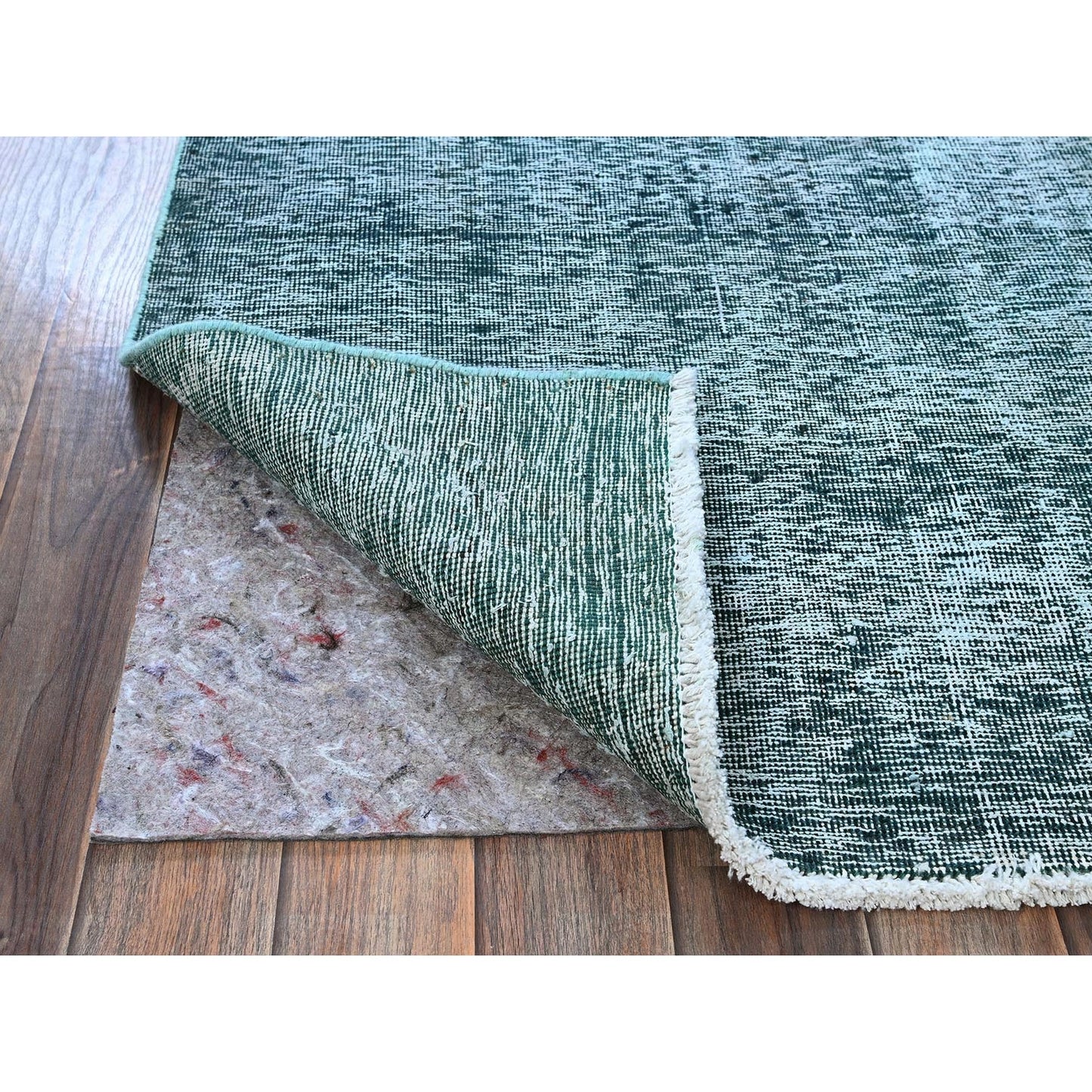 2'7"X7'9" Green Overdyed Vintage Zoroastrian Hand Knotted Wool Runner Rug