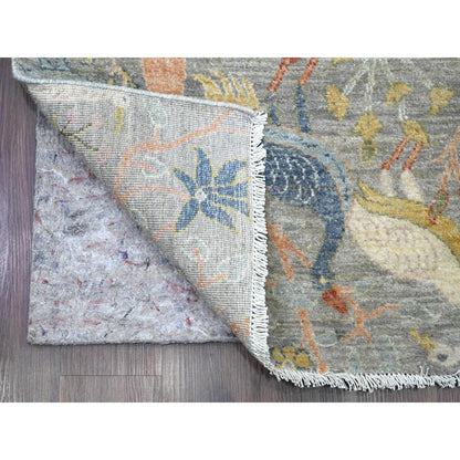 2'6"X20'2" Gray Afghan Peshawar Birds Design Hand Knotted Wool Runner Rug