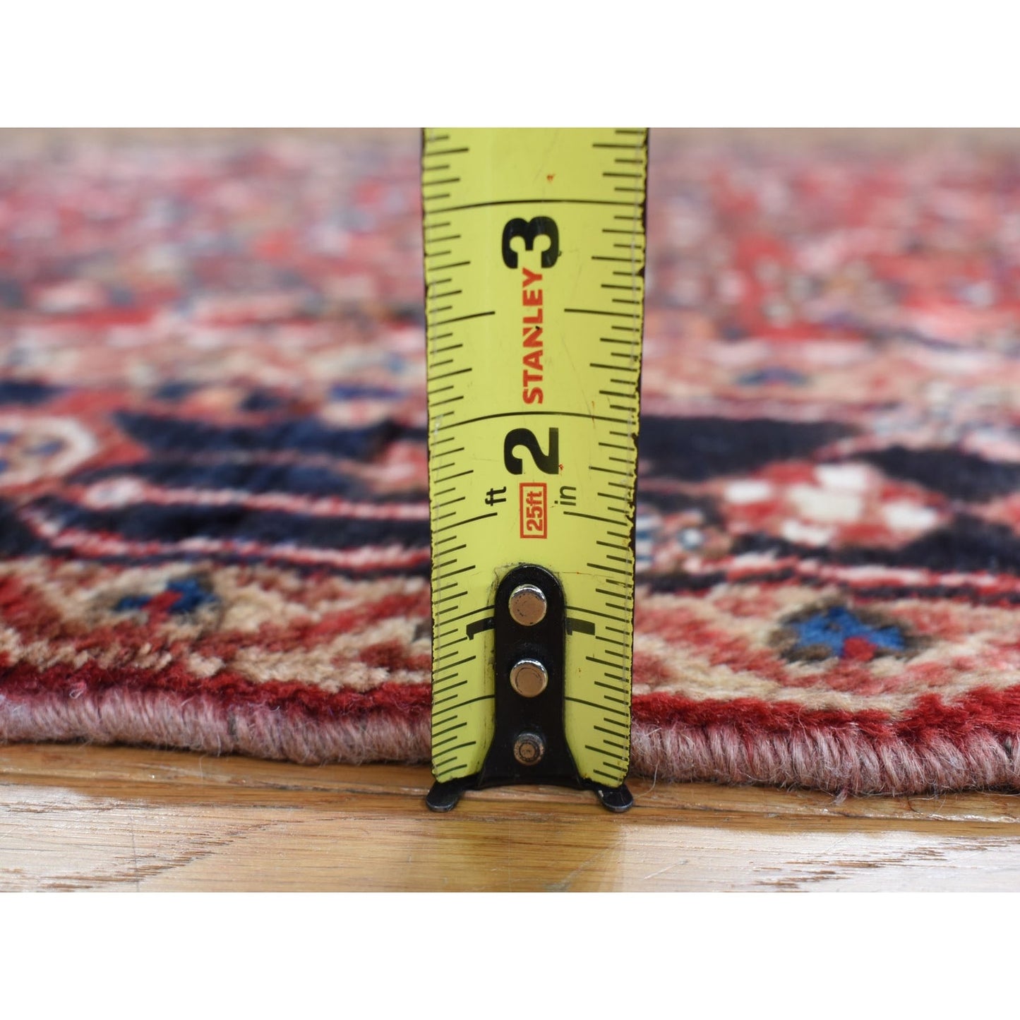 3'7"X10'2" Red Semi Antique Zoroastrian Wool Hand Knotted Wide Runner Rug