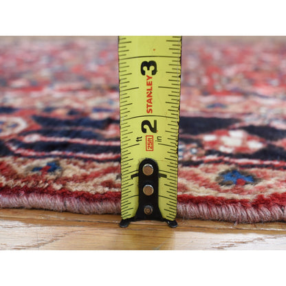 3'7"X10'2" Red Semi Antique Zoroastrian Wool Hand Knotted Wide Runner Rug