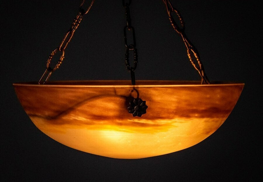 Gv Croismare Signed Chandelier Gilt Bronze Art Glass French Art Deco Excellent