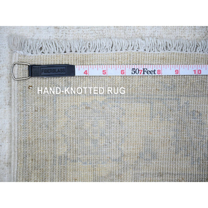 3'10"X5'10" Ivory Wool Hand Knotted Washed Out Peshawar Oriental Rug