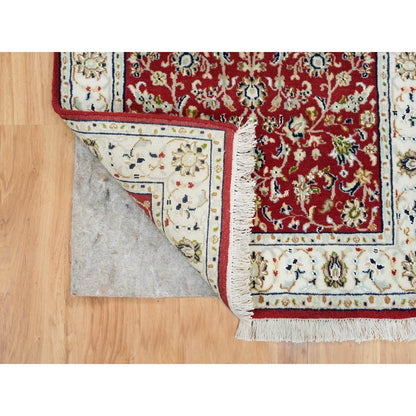 2'7"X10'5" Red Hand Knotted Nain Design 250 Kpsi Soft Wool Runner Rug