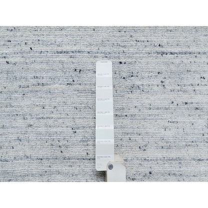 10'X13'10' Frost Gray Modern Striae Design Soft Wool Hand Loomed Rug
