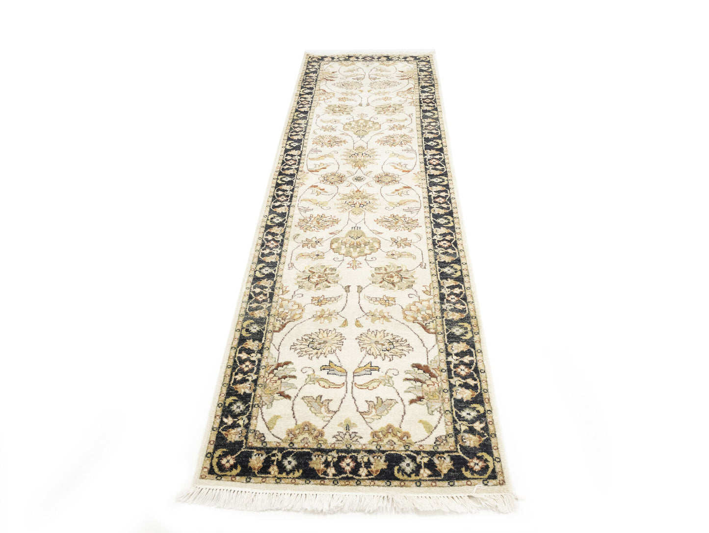 Hand-Knotted Agra Jaipur Runner Rug Floral Wool
