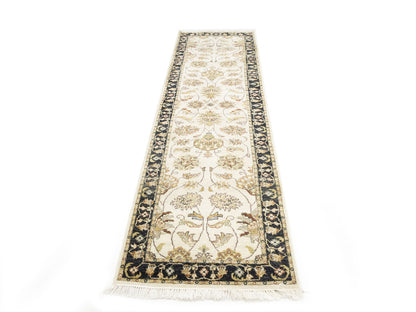 Hand-Knotted Agra Jaipur Runner Rug Floral Wool