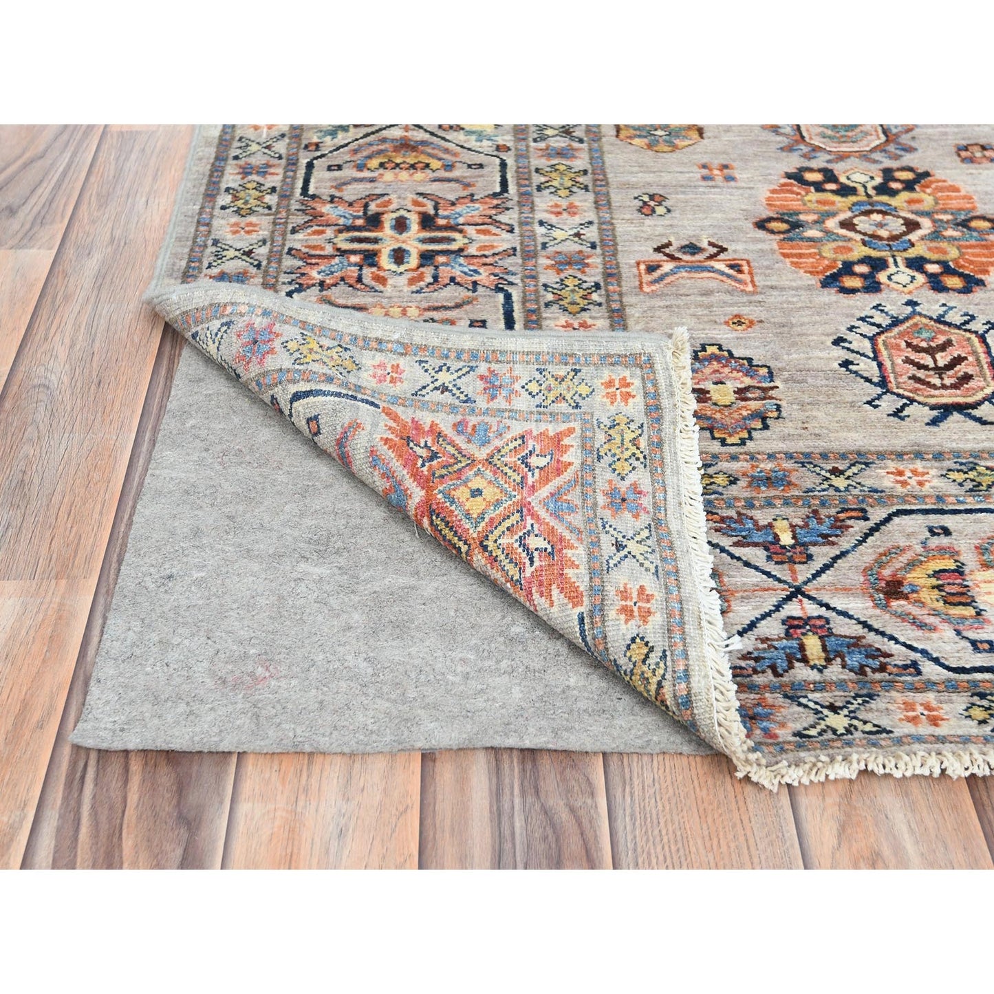 6'1"X9'1" Light Gray Hand Knotted Afghan Super Kazak Organic Wool Rug