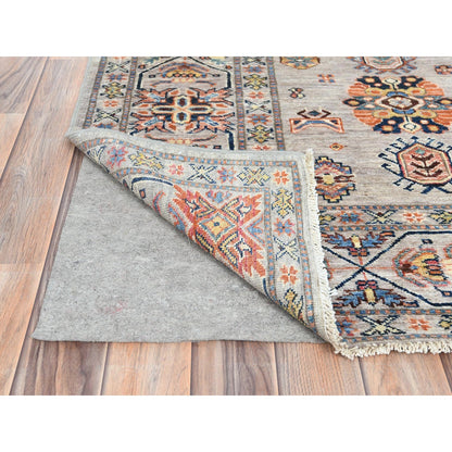 6'1"X9'1" Light Gray Hand Knotted Afghan Super Kazak Organic Wool Rug