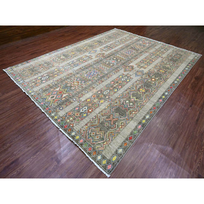 9'X11'8" Gray Moroccan Berber Influence Pattern All Wool Hand Knotted Rug