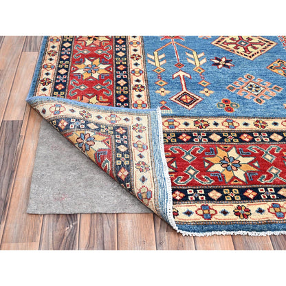9'2"X11'4" Blue Special Kazak Geometric Design Hand Knotted Wool Rug
