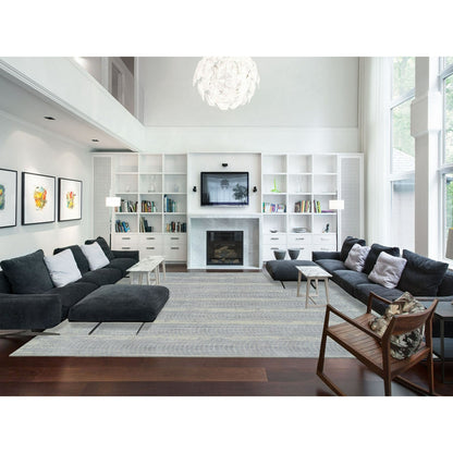 12'X17'10" Gray Wool And Plant Based Silk Hand Loomed Oversized Rug