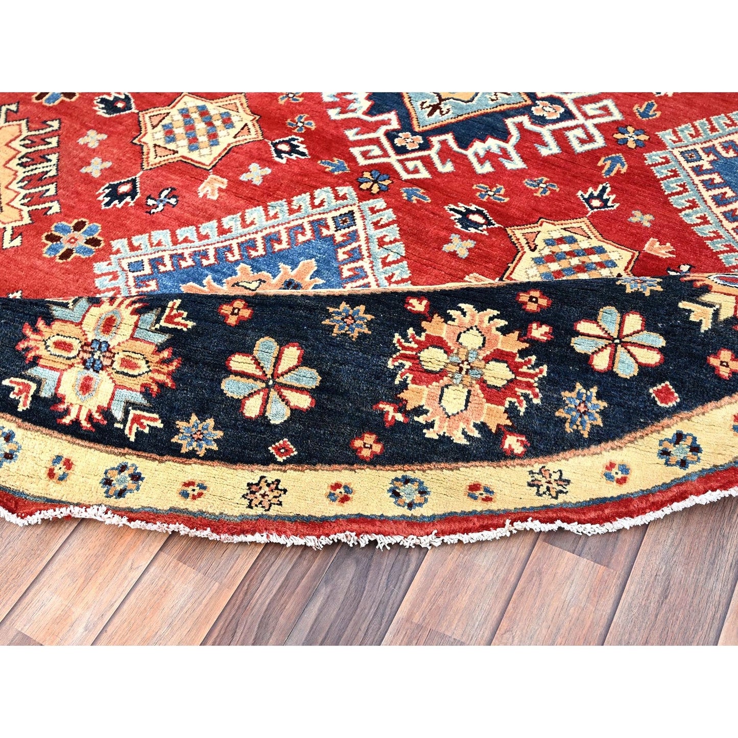 8'X8' Red Hand Knotted Densely Woven Wool Special Kazak Round Rug