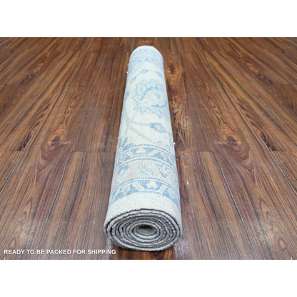 2'10"X9'7" Old Wood Ivory Finer Peshawar Wool Hand Knotted Oriental Rug