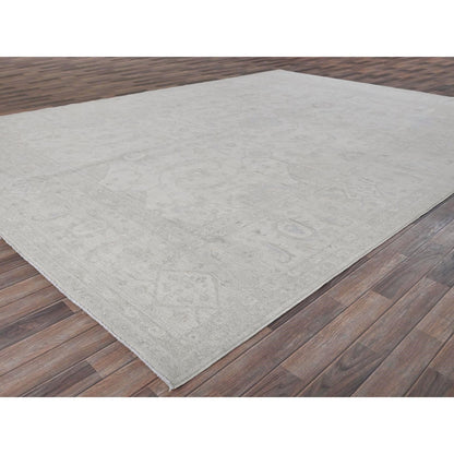 10'2"X13'9" White White Wash Peshawar Hand Knotted Pure Wool Oriental Rug