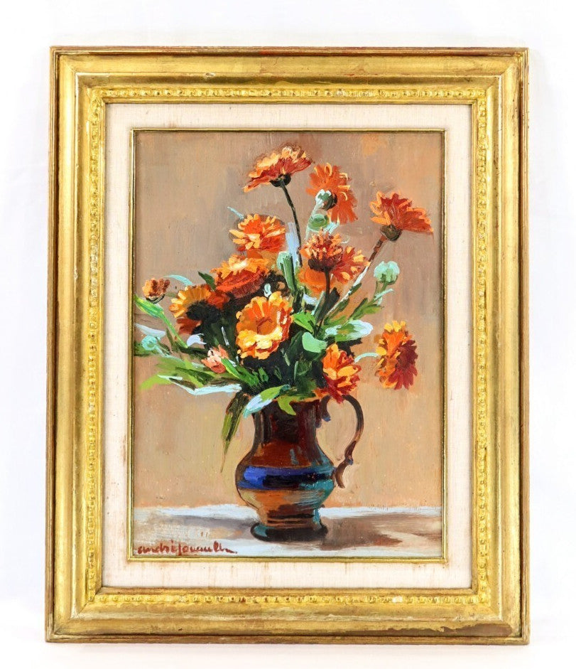 Andr Jouault Calendulas Original Oil Painting Still Life Flowers Signed The F