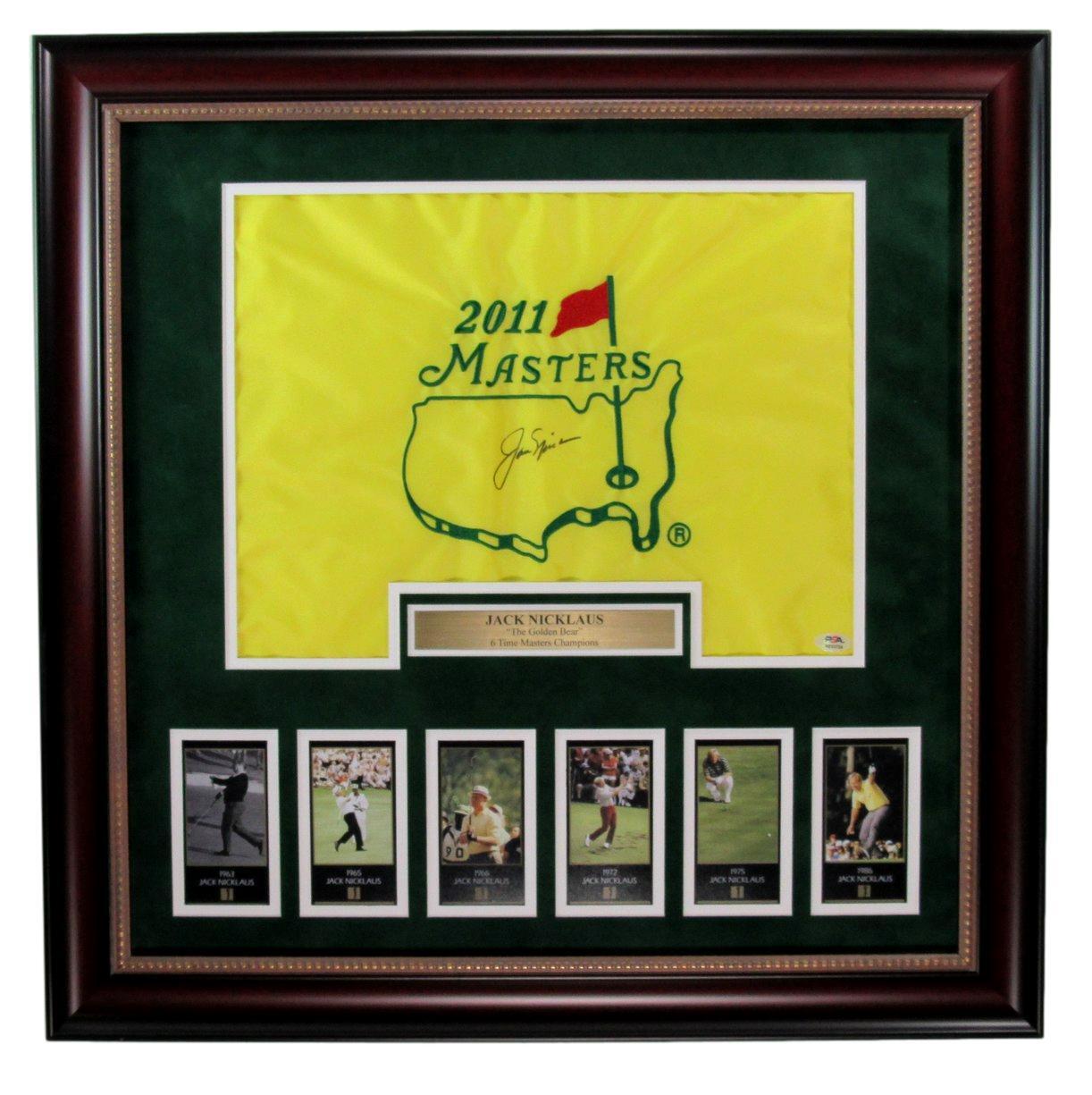 Jack Nicklaus Signed/Auto Masters Pin Flag W/ Card Collage Framed Psa/Dna 192826