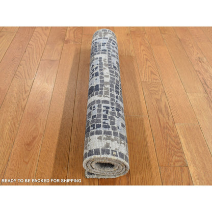 2'3"X3'2" Gray Silken Roman Mosaic Design Hand Knotted Sample Rug