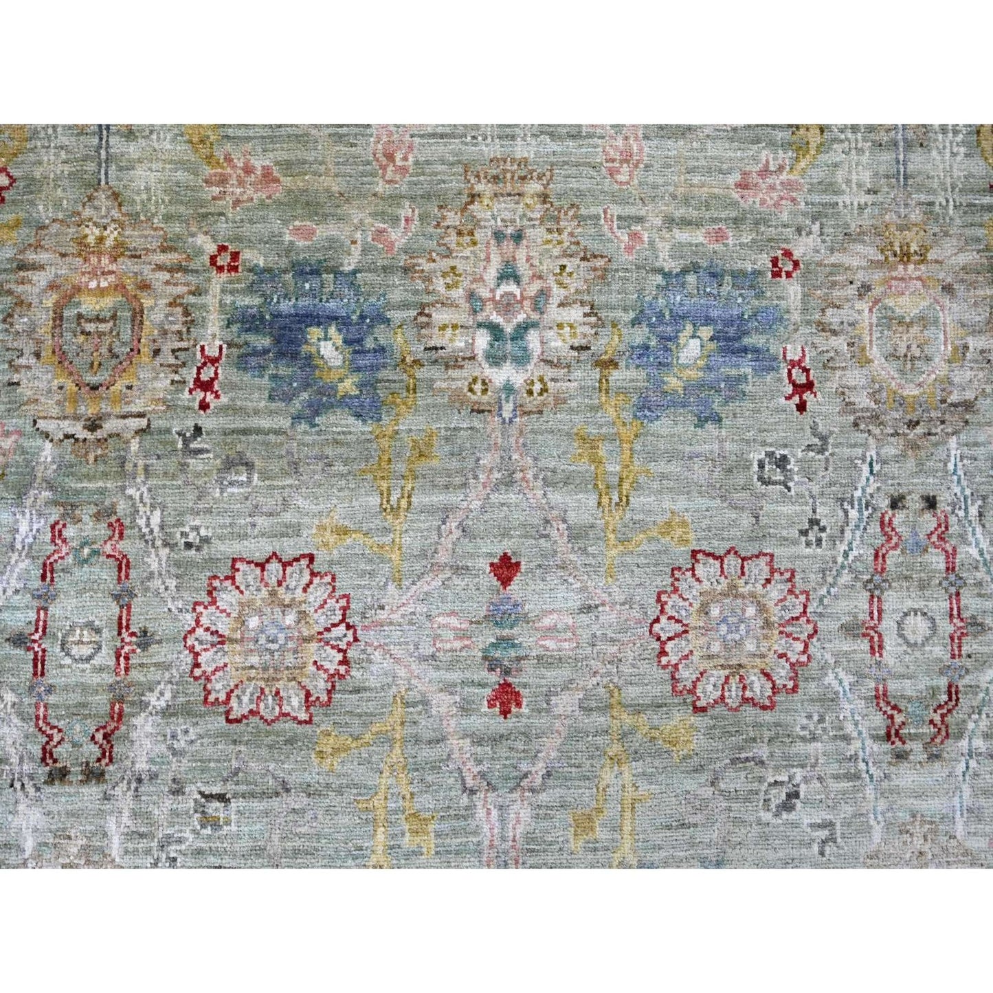 Hand knotted wool rug Green Peshawar design 7'3 x11'8" Ziegler Mahal