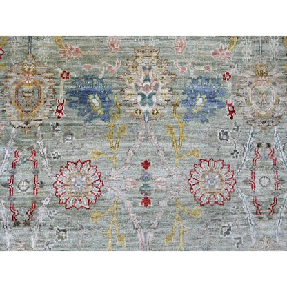Hand knotted wool rug Green Peshawar design 7'3 x11'8" Ziegler Mahal