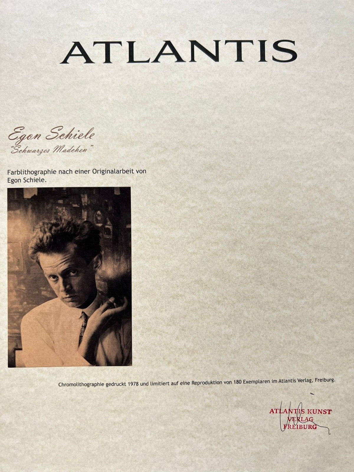 Egon Schiele Lithograph From An Painting Coa Signed In Pen Numbered