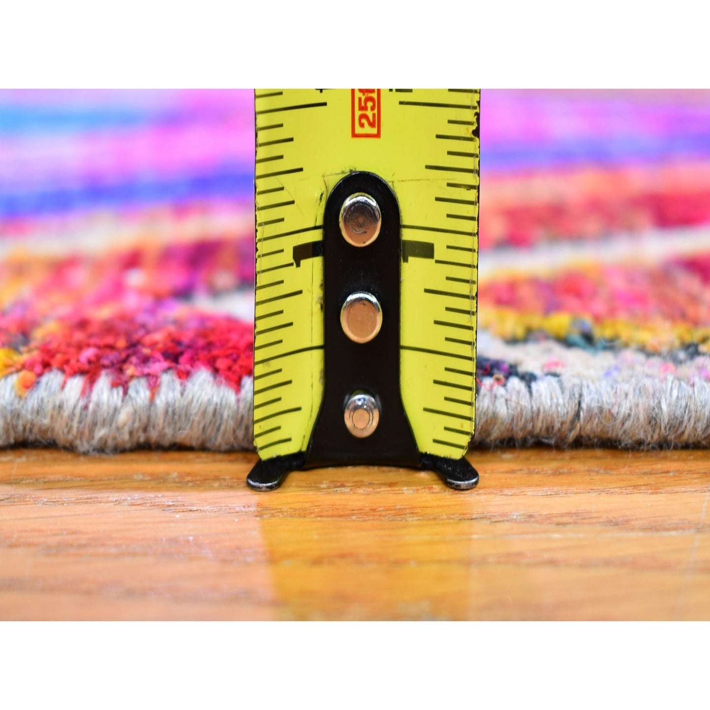 2'X3' Colorful Chevron Design Sari Silk With Text Wool Hand Knotted Rug