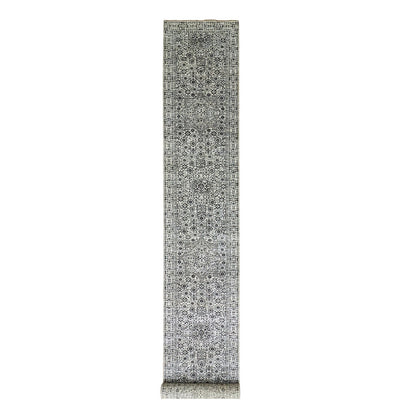 2'10"X18' White Mamluk Dynasty Design Undyed Wool Hand Knotted Runner Rug