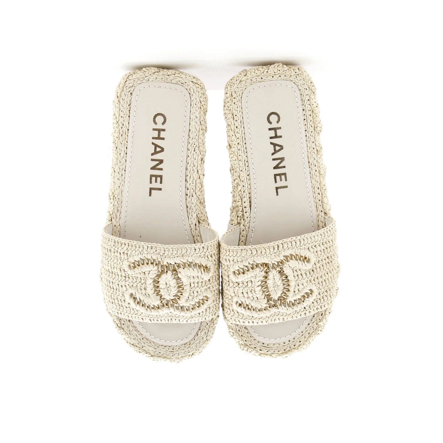 Chanel Women'S Cc Slide Mules Woven Raffia