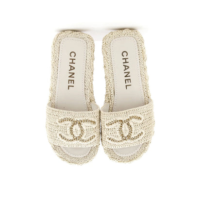 Chanel Women'S Cc Slide Mules Woven Raffia