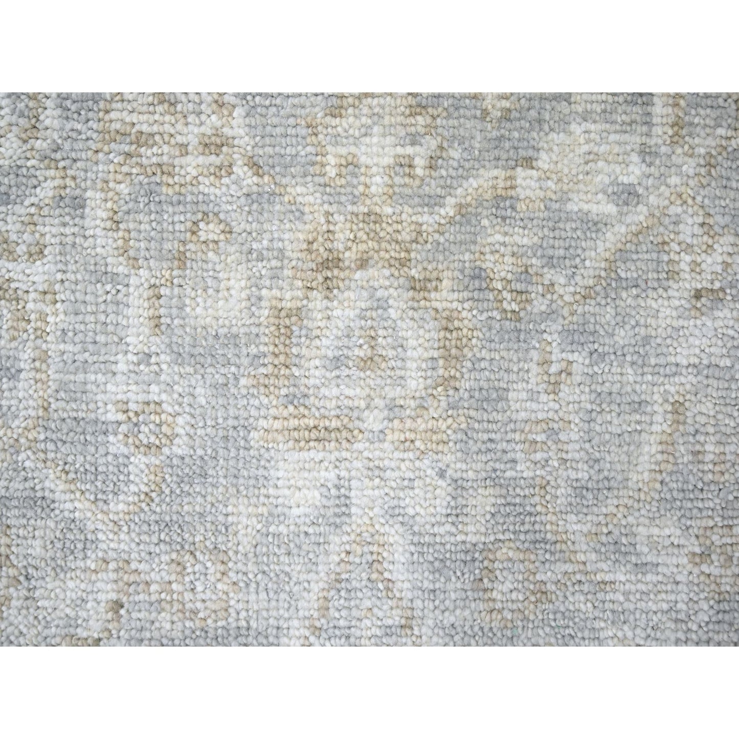 2'6"X8'7" Cloud Gray Oushak Design Hand Knotted All Wool Runner Rug