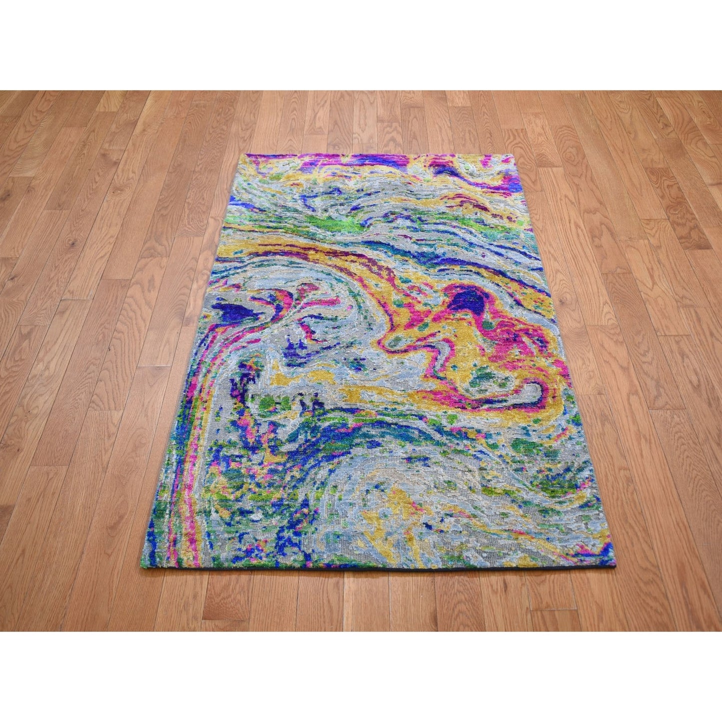 3'X5' The Lava Sari Silk With Textured Wool Hand Knotted Rug