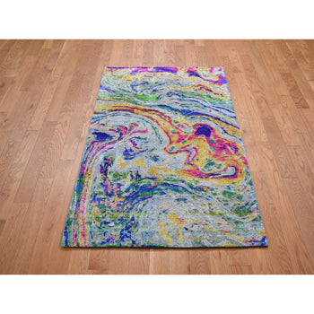 3'X5' The Lava Sari Silk With Textured Wool Hand Knotted Rug
