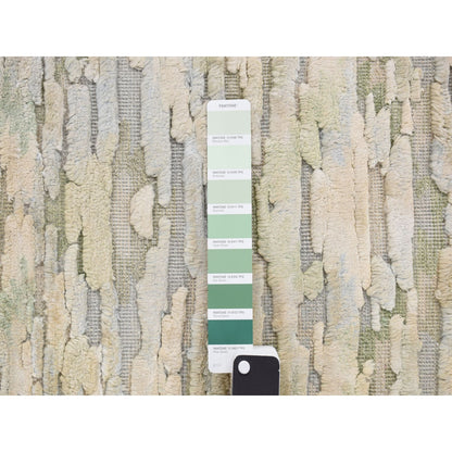 2'X2' Beige Sample Fragment Pure Silk With Wool Hand Knotted Square Rug