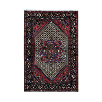 4'1"X6'9" Taupe Gray New Zoroastrian Serrib Hand Knotted 100% Wool Rug