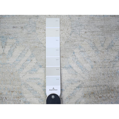3'8"X15' Gray White Wash Peshawar Wool Hand Knotted Xl Runner Rug
